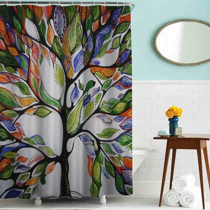 E-commerce Spot Factory Color Tree Creative Digital Full Version Polyester Printing Shower Curtain To Figure Can Do Thousands Of Patterns
