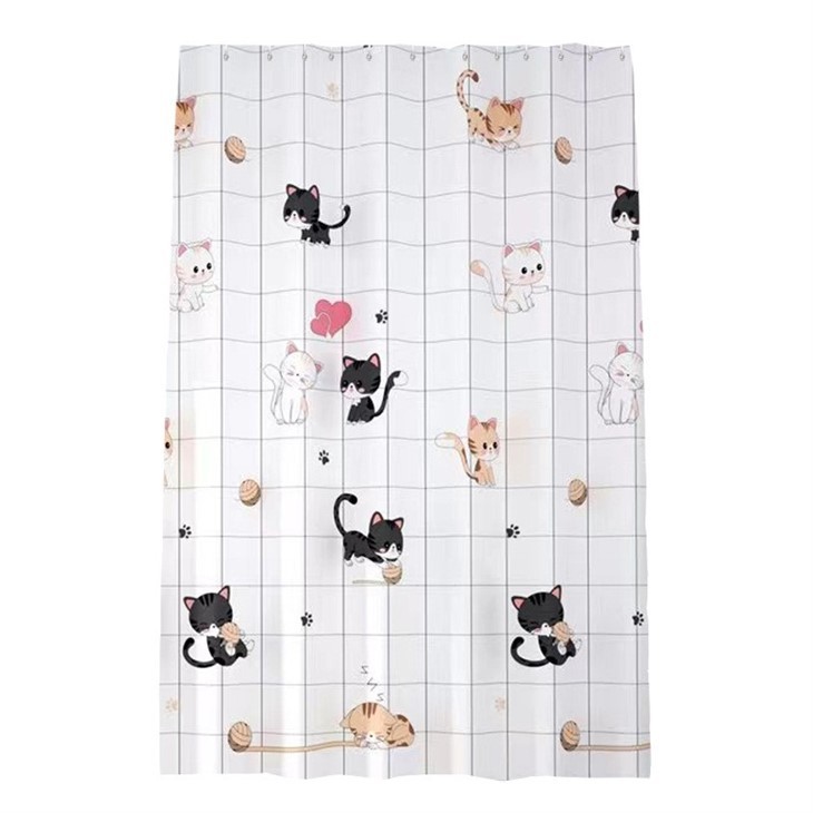 New Cartoon Cat Print PEVA Shower Curtain Waterproof Partition Curtain For Bathroom