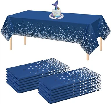 Nappe rectangulaire bleue et dorée, nappe jetable de 54 x 108 pouces pour les fêtes de fin d'année